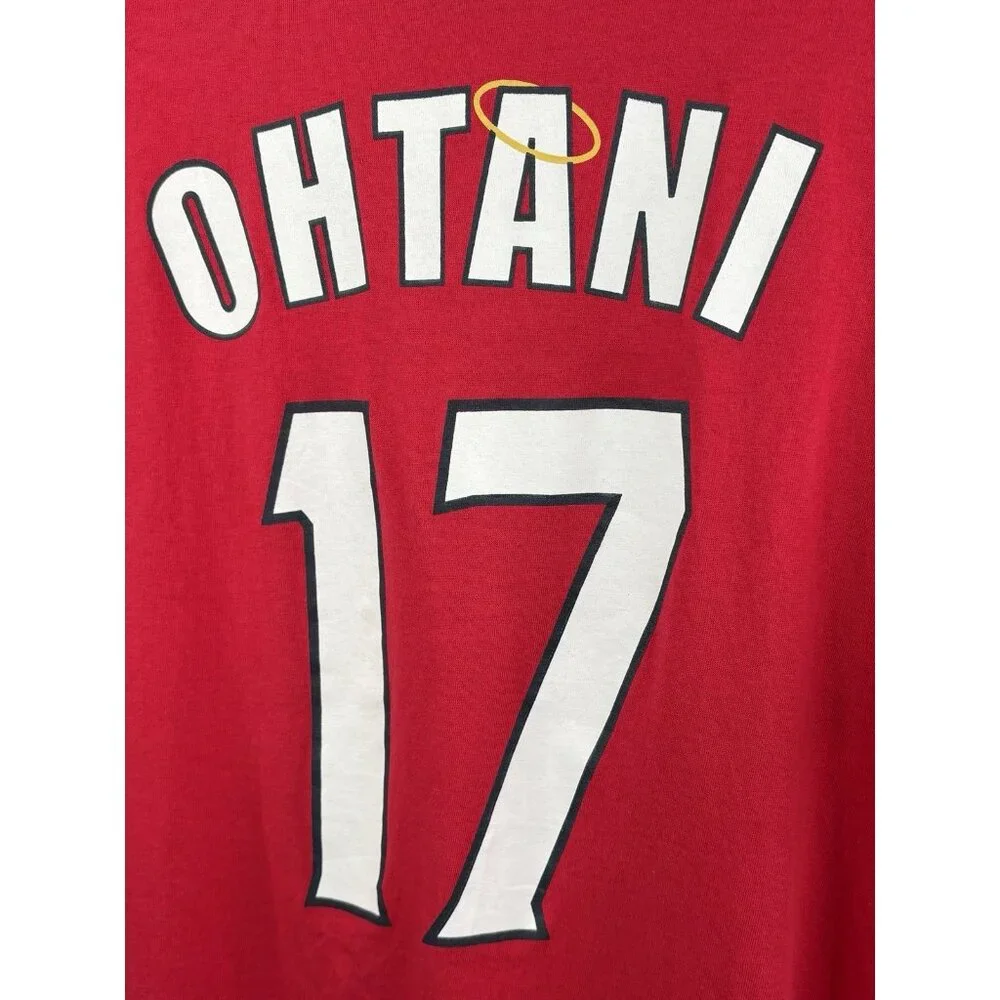 Shohei Ohtani Los Angeles Angels Adult XL Ringer Graphic TShirt No. 17 Red Nikon - Picture 2 of 13